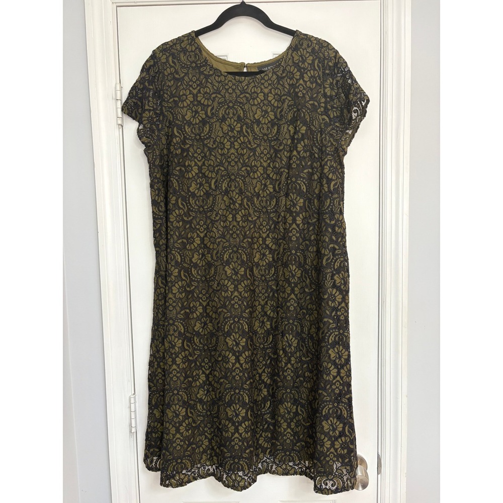 Lane Bryant Olive Green Black Lace Short Sleeve Cocktail Dress 14/16